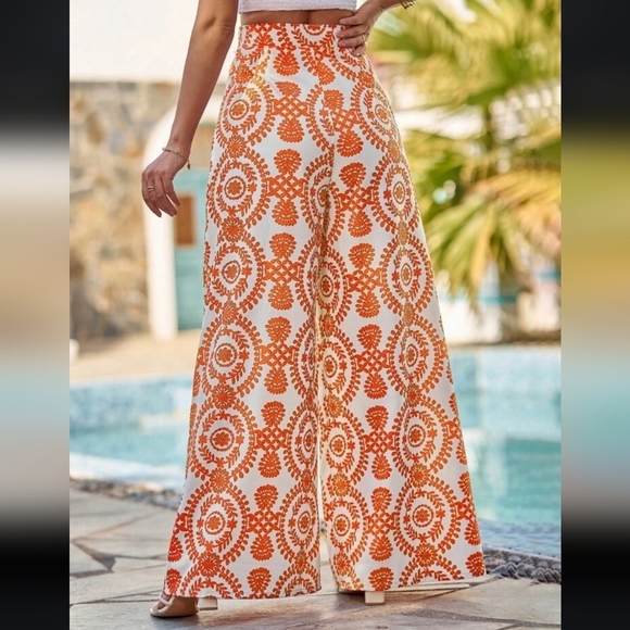 Pants - Allover Print Wide Leg Pants Palazzo Pants